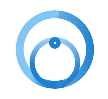 The GlucoGlow logo: two nested blue rings with a small sensor dot